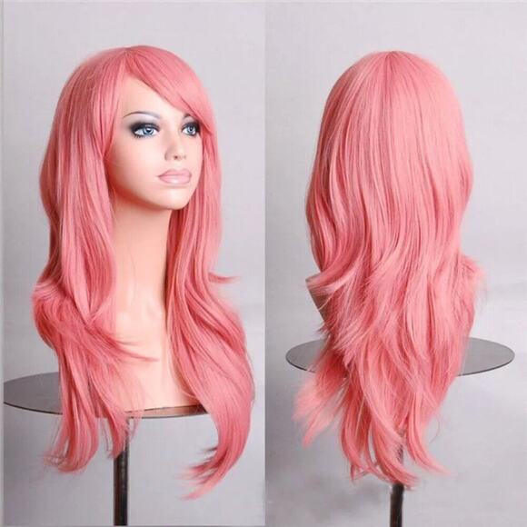 2/$30 NEW Long Layered Pink Wig with Bangs Role CosPlay Dress Up Halloween - Picture 3 of 4